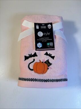 Black Cat Halloween Hand Towels Bats Pumpkin
